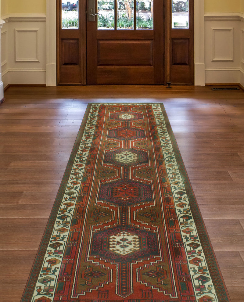 Fine Vintage Distressed Dilar Rust/Brown Runner, 3'4x11'0