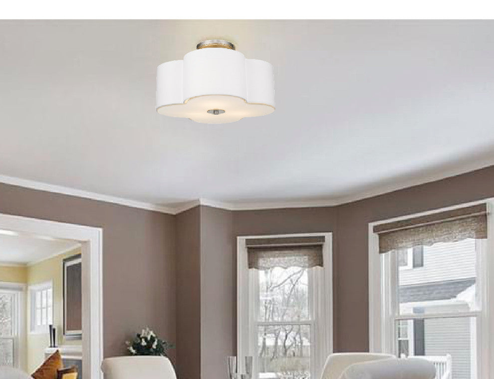 3 Light Quatrefoil Semi-flush Ceiling Mount Lighting Fixture in Antique Silver