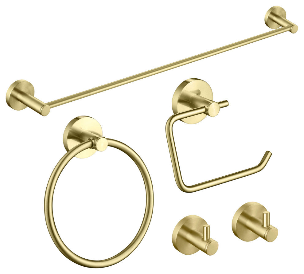 Circular 5-Piece Bathroom Hardware Set, Brushed Gold