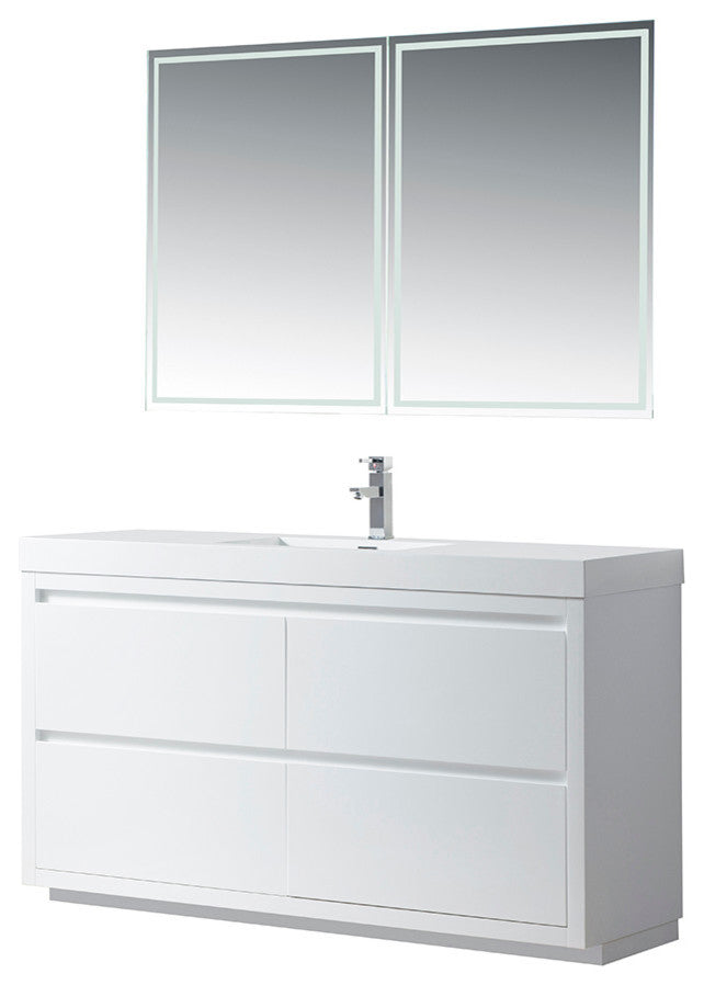 Vanity Art Single-Sink Bathroom Vanity With Resin Top, 60"