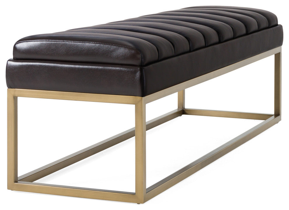 Modrest Bridger Modern Black Vegan Leather + Brass Dining Bench