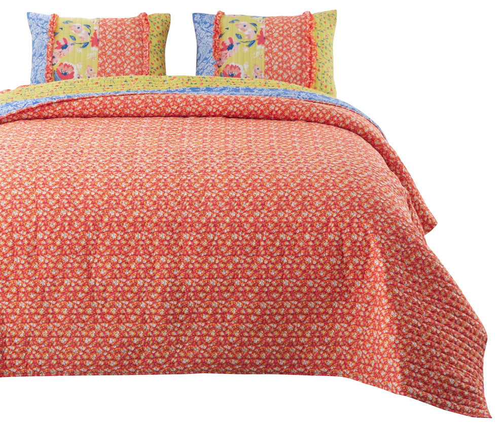 Benzara BM280444 Microfiber Twin Quilt Set, Bohemian Floral Pattern, Multicolor