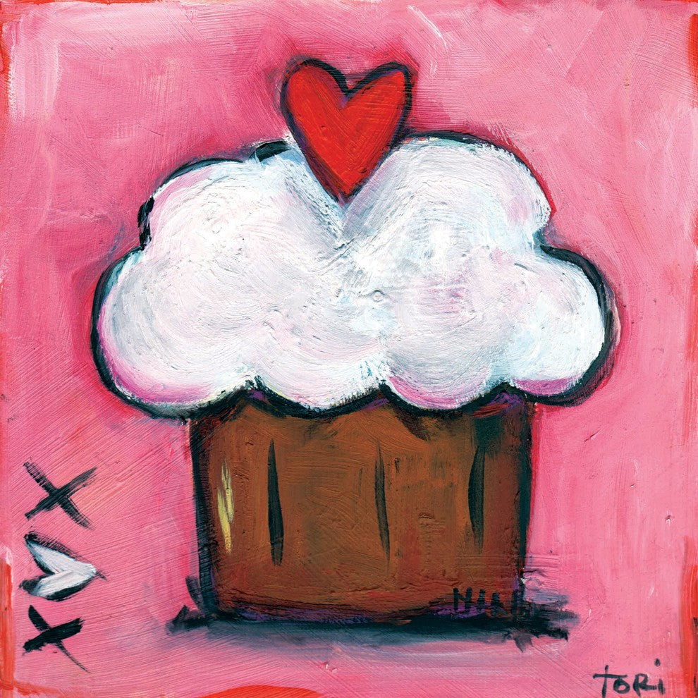 "Pink Heart Cupcake" Painting Print on Canvas by Tori Campisi