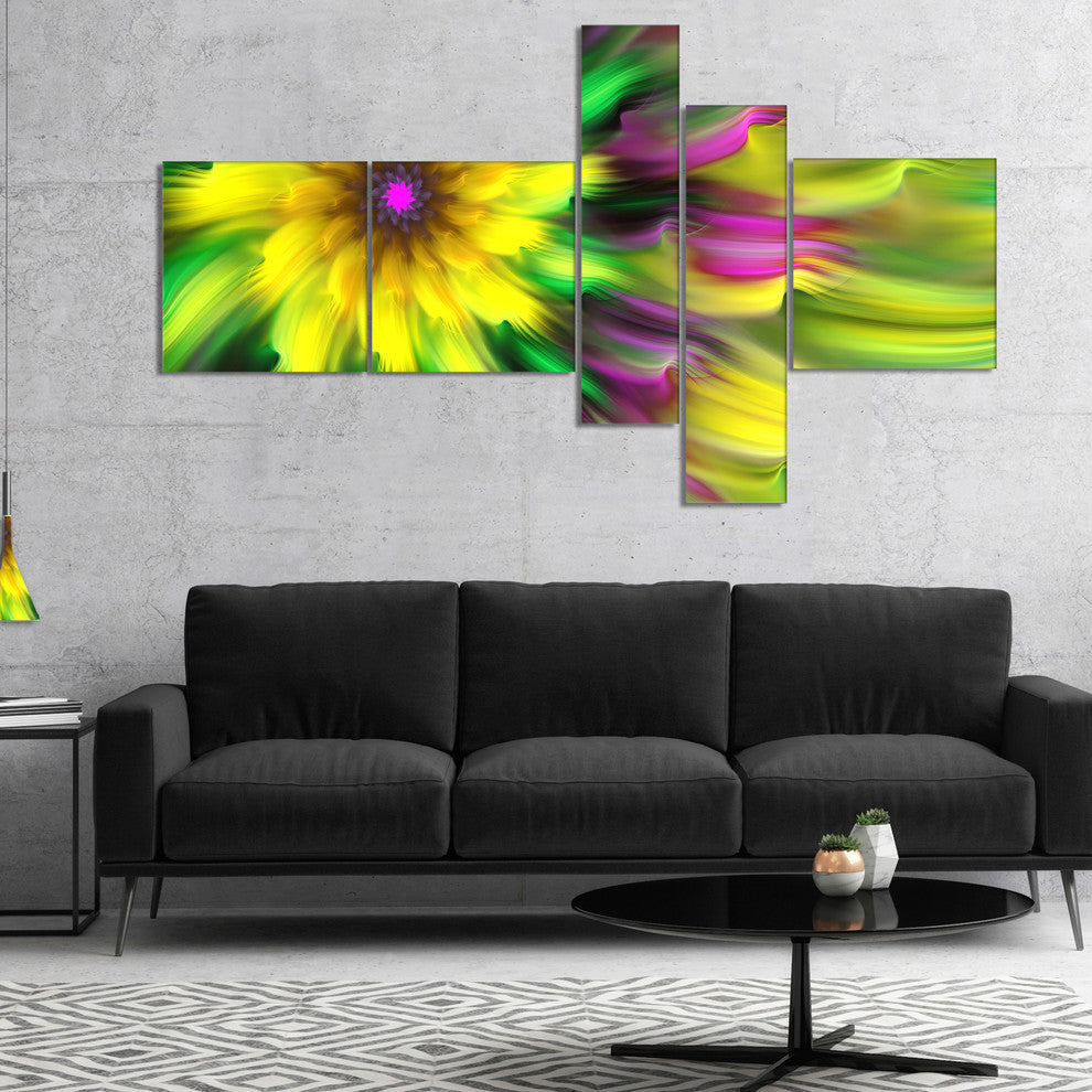 Dance of Yellow Exotic Flower, Floral Canvas Art Print, 60"x32", 5 panels
