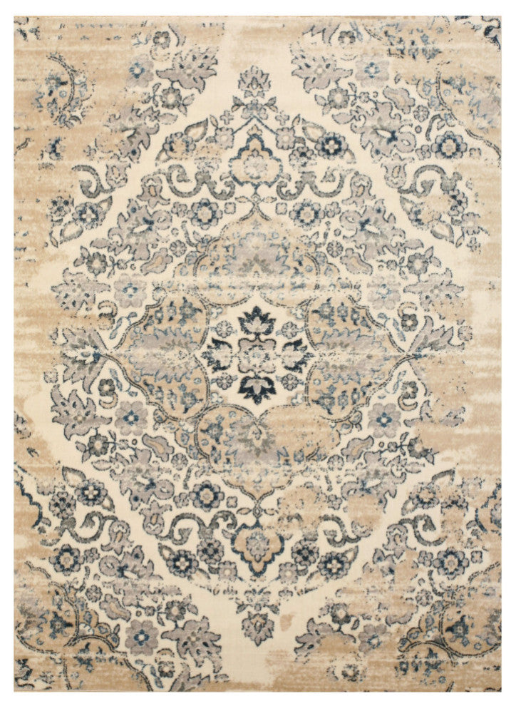 Ivory Distressed Bohemian Isabella Medallion Rug, 4' 3 X 5'10