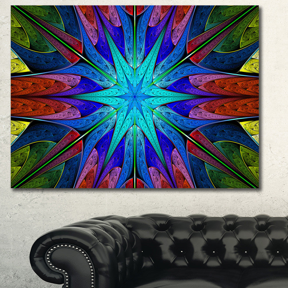 Stained Glass with Multi Color Stars, Oversized Abstract Canvas Art Print, 60x40