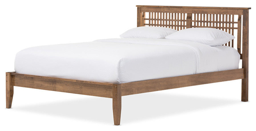 Loafey Mid-Century Modern Solid Walnut Wood Window-Pane Style Bed, King