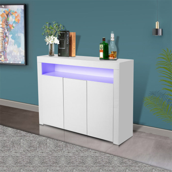White sideboard TV storage table modern kitchen cabinet with 16 RGB LEDs