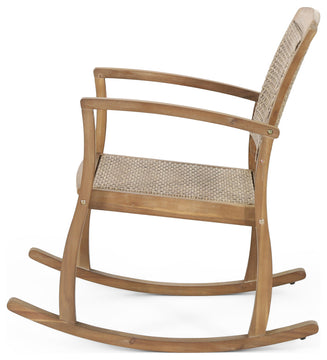 Uintah Outdoor Acacia Wood and Wicker Rocking Chair, Light Brown