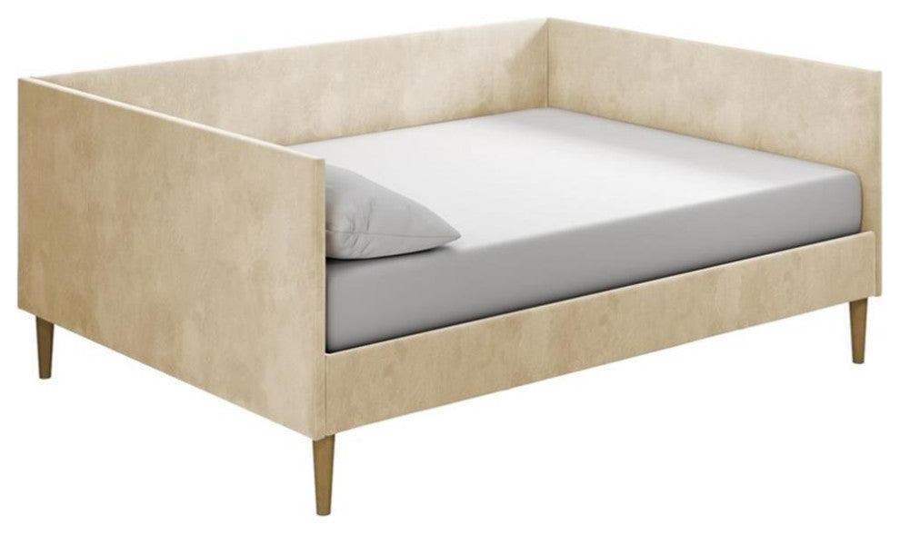 DHP Franklin Mid Century Upholstered Daybed Full Size in Tan Velvet