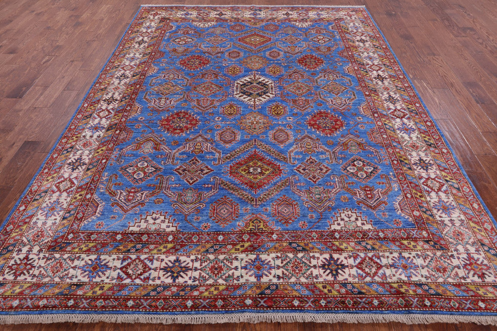 8' 2" X 10' 4" Geometric Super Kazak Handmade Rug Q9517
