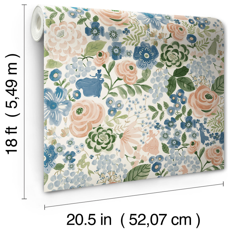Disney Princess Blue Watercolor Floral Peel and Stick Wallpaper