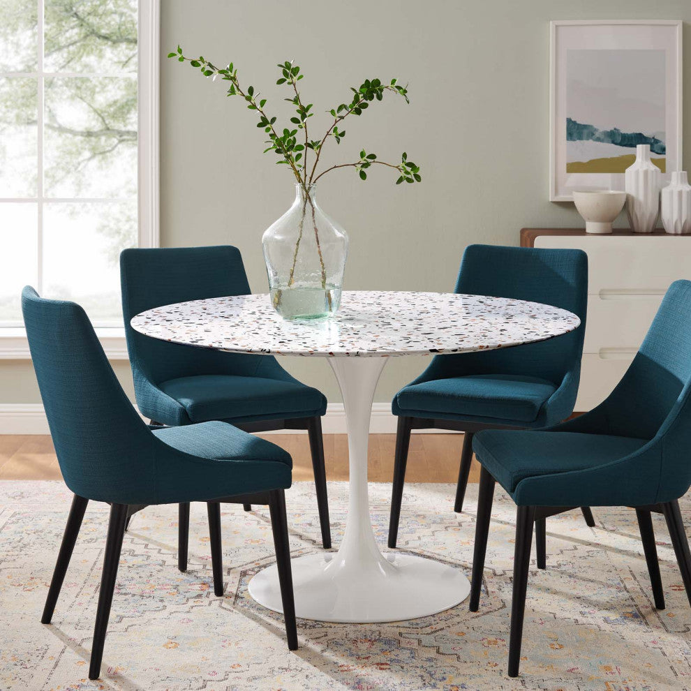 47" Dining Table, Round, White, Wood, Metal, Modern, Bistro Hospitality