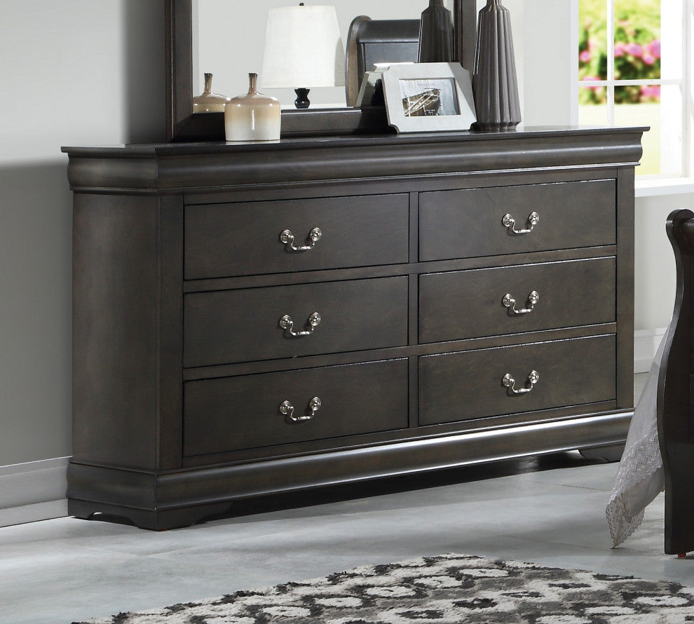 Wood Dresser with 6 Drawers, Drak Gray