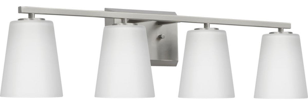 Vertex Collection Four-Light Brushed Nickel Etched White Glass Bath Light