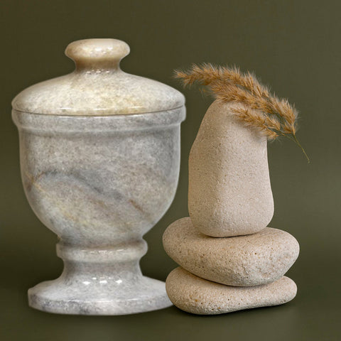 Grey Marble Storage Jar with Lid, Perfect for Q-tips and Cotton Balls