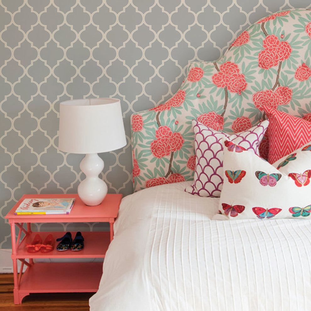 Moroccan Peel and Stick Vinyl Wallpaper, Cool Light Gray, 24" X 60"