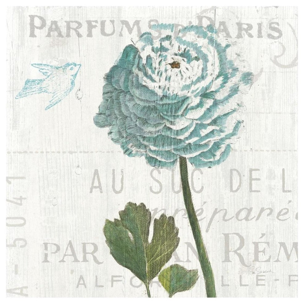 "Floral Messages on Wood II Blue" Digital Paper Print by Sue Schlabach, 26"x26"