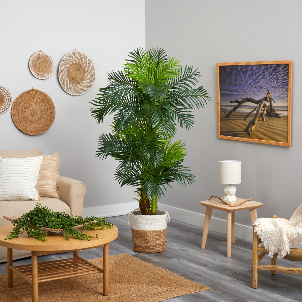 6' Hawaii Artificial Palm Tree, Handmade Natural Jute and Cotton Planter