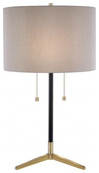 Antique Brass and Black Frame Table Lamp With Drum Shade