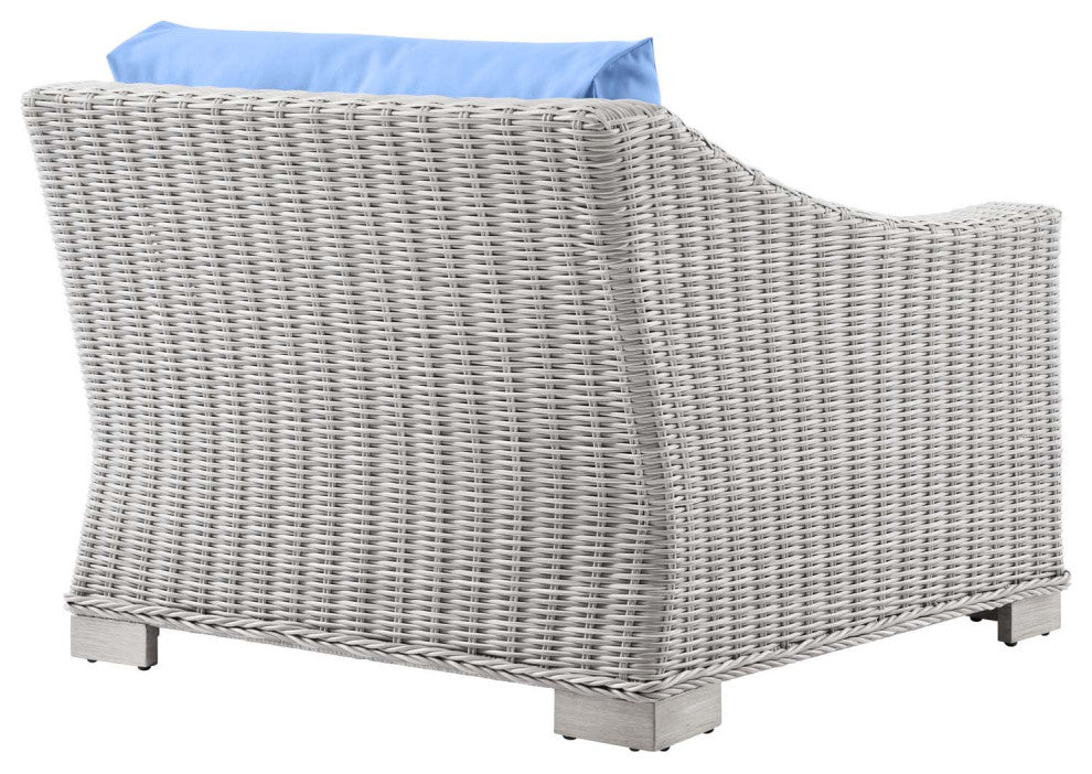 Sofa Corner Chair, Rattan, Wicker, Gray Blue, Modern, Outdoor Patio Cafe