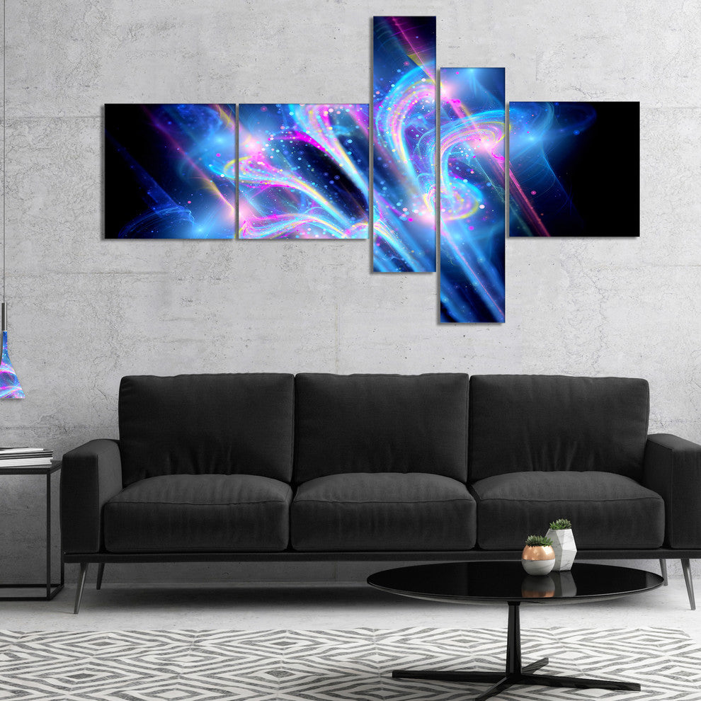Blue Fractal Flower in Space, Floral Art Canvas Print, 60"x32", 5 panels