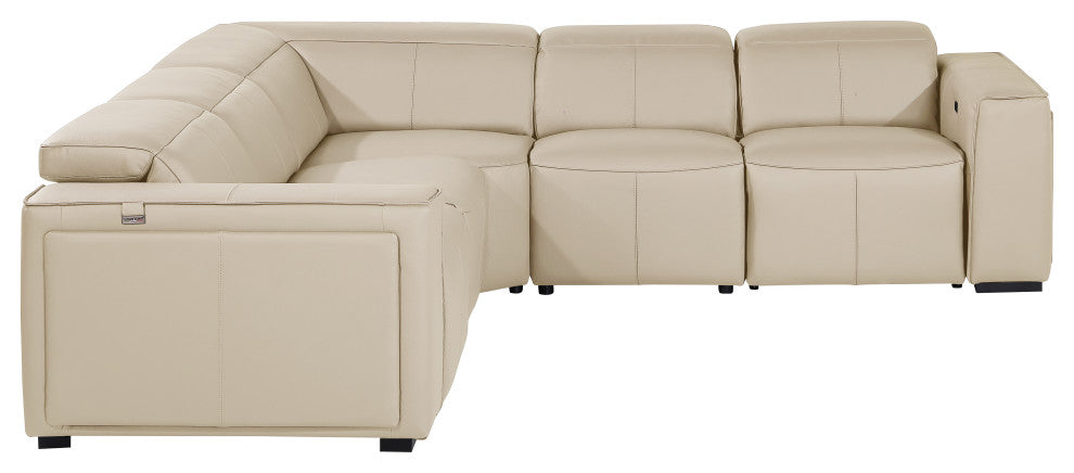 Niccolo Italian Leather 5-Piece L-Shaped Power Reclining Sectional, Beige