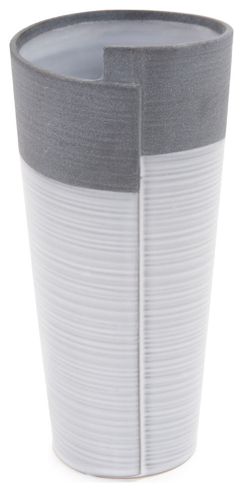 Rolled Two Tone Gray Vase, Large