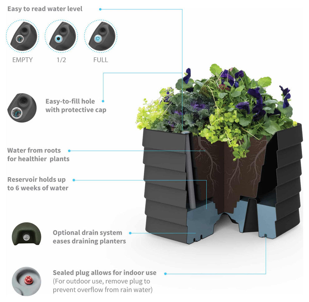 TruDrop Slat Self Watering Windowbox, Midnight, Large 47"x13"x12"h