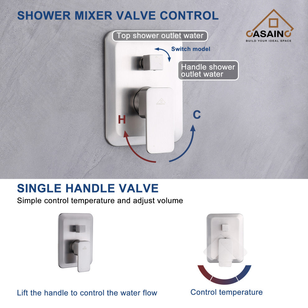 Brushed Nickel Wall Mounted  Shower Faucet Waterfall Shower Bar System, Brushed Nickle