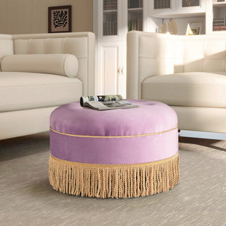 Yolanda 24" Upholstered Round Accent Ottoman, Lavender Velvet