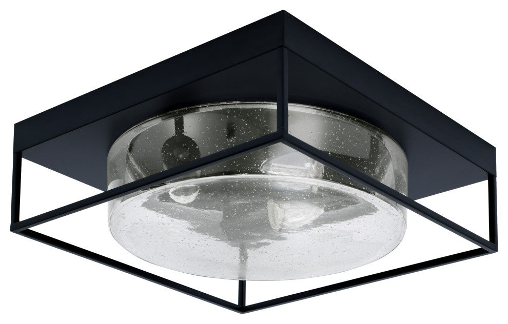 16" 3-Light Flush Mount Light, Matte Black, Clear Bubble Glass