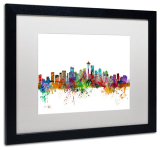 "Seattle, Washington Skyline" Matted Framed Canvas Art by Michael Tompsett
