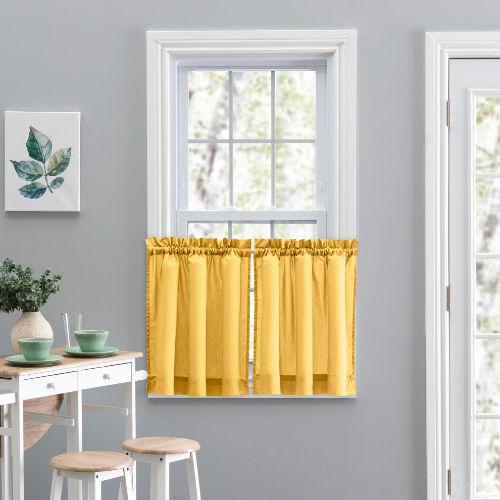 Ellis Curtain Stacey Tailored Tier Pair Curtains, Yellow, 56"x36"