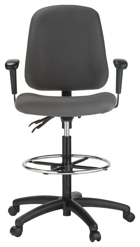 Contoured Dual Function Drafting Stool With Arms - Gray Fabric