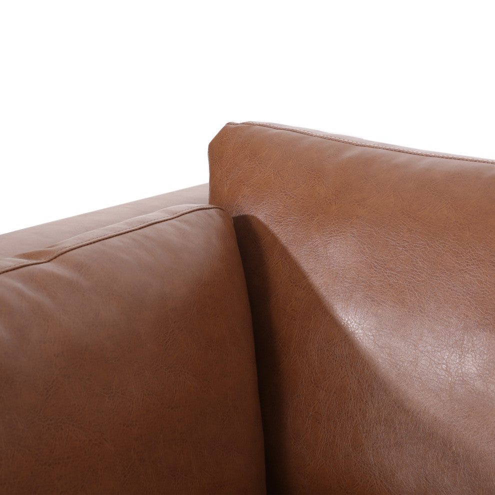 Ayers Faux Leather Upholstered 3 Seater Sofa, Cognac + Espresso