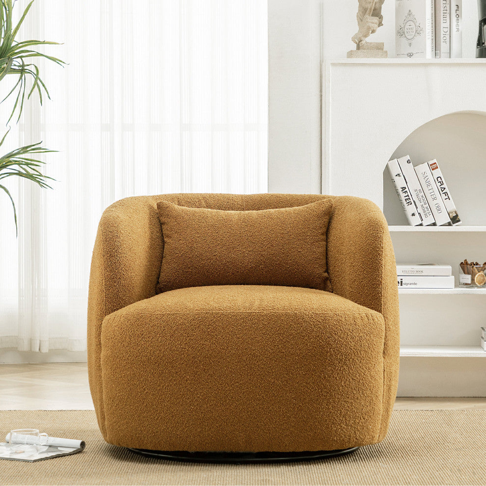 34" Wide Boucle Upholstered Swivel Armchair, Brown