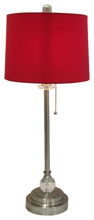 28" Crystal Buffet Lamp With Red Drum Shade, Brushed Nickel, Single
