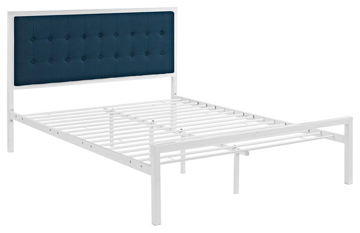 Millie Queen Fabric Bed, White Azure