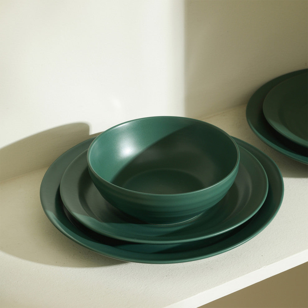 Stone Lain Orbit Stoneware 24-Piece Dinnerware Set, Green