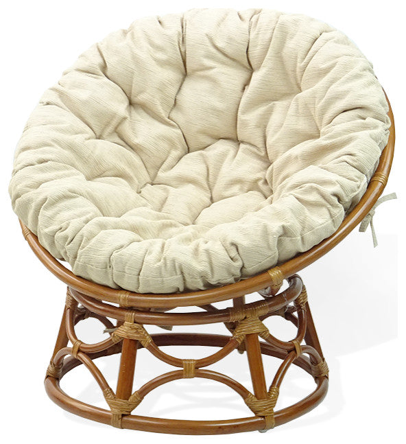 Kids Papasan Wicker Rattan Chair Natural Handmade With Cream Cushion, Colonial