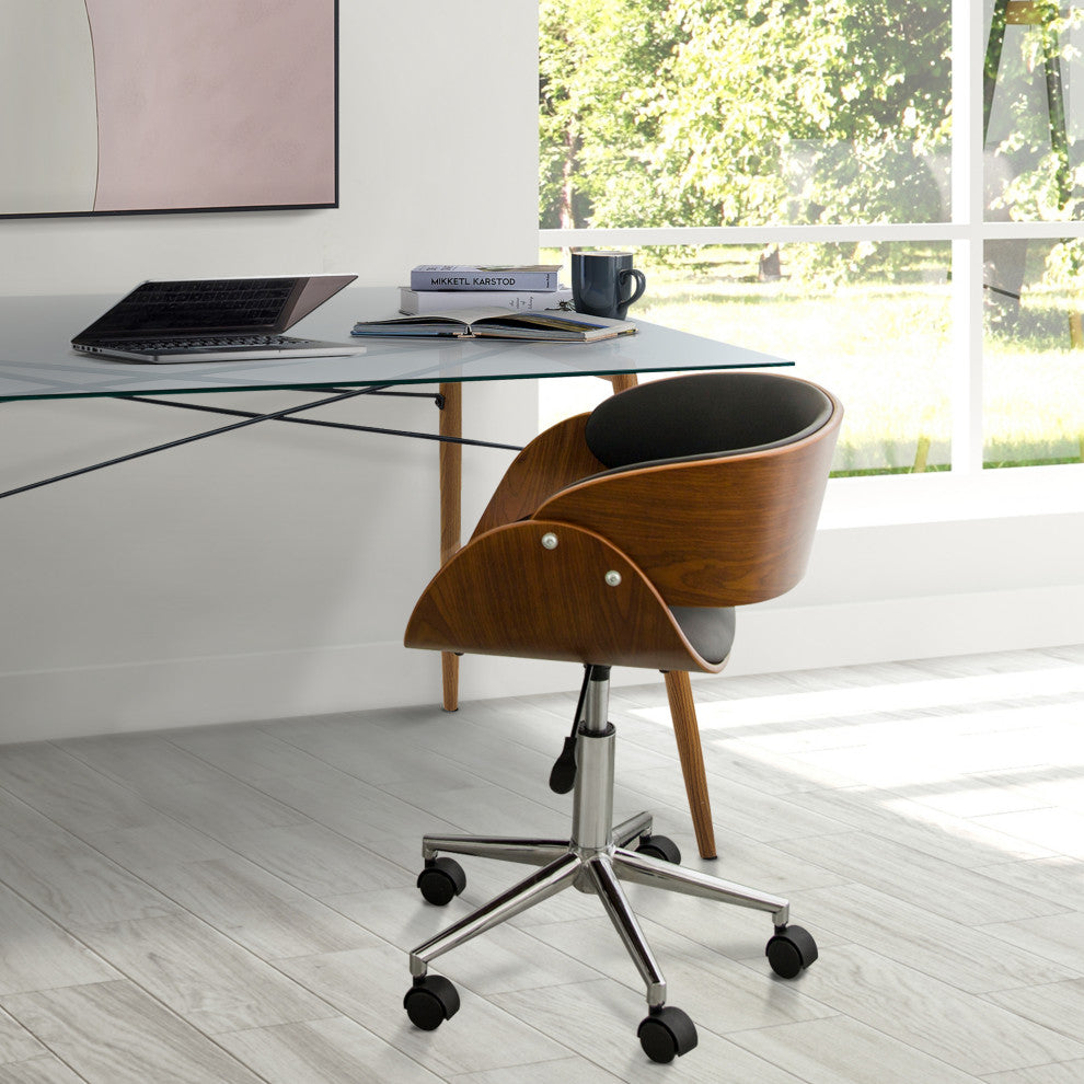 Faux Leather Curved Swivel Home Office Chair