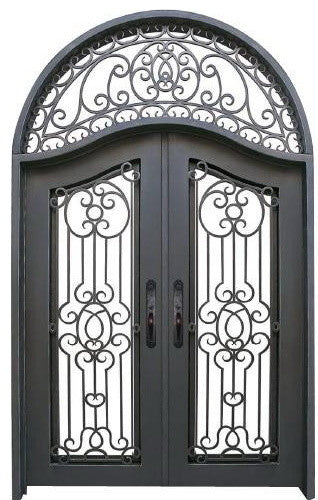 High-End Exterior Front Entry Iron Double Doors, 120"x72"