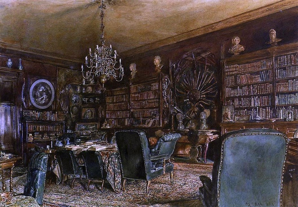 Rudolf Von Alt The Library, 18"x27" Gallery Wrapped Canvas Print