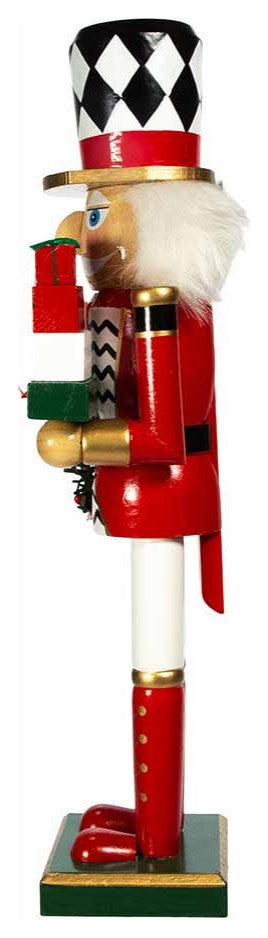 Kurt Adler 15" Red, White and Black Nutcracker With Gift Box and Wreath