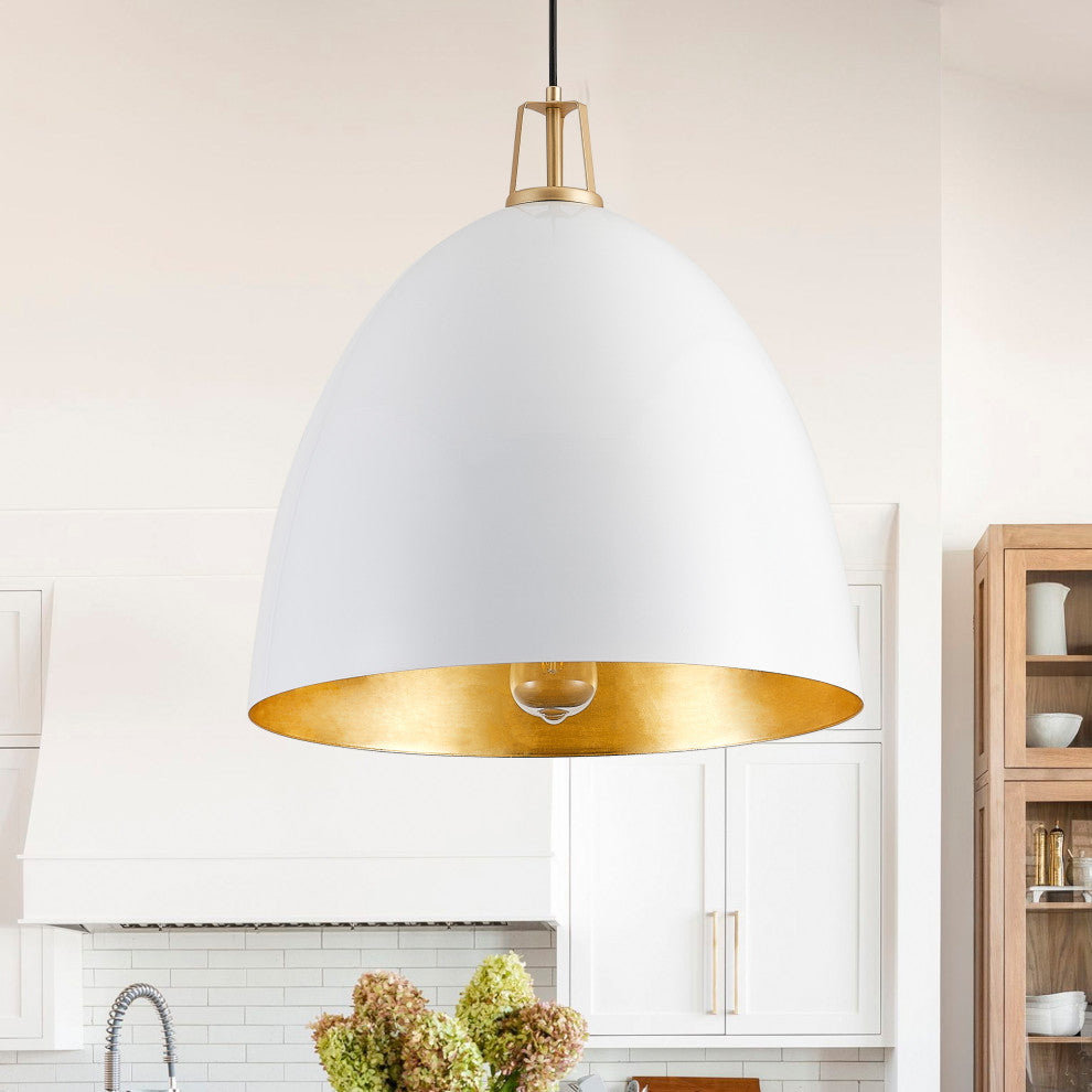 Industrial Dome Metal Hanging Pendant Light Fixtures for Kitchen Island, White