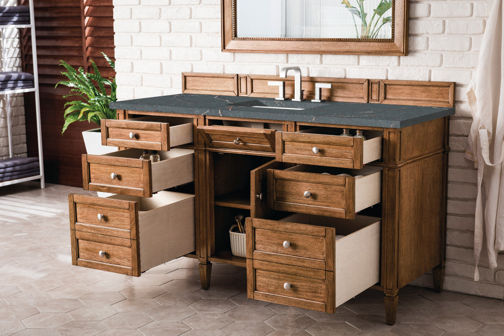 Brittany 60" Single Vanity, Saddle Brown, Parisien Bleu Quartz
