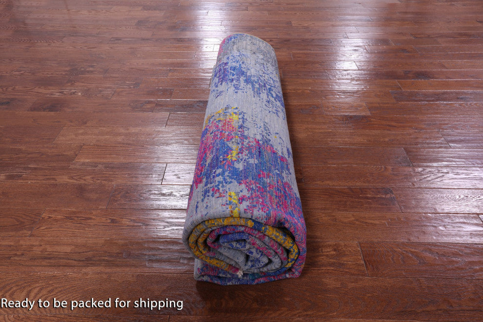 9' 0" X 11' 7" Abstract Hand Knotted Wool and Silk Rug Q11858