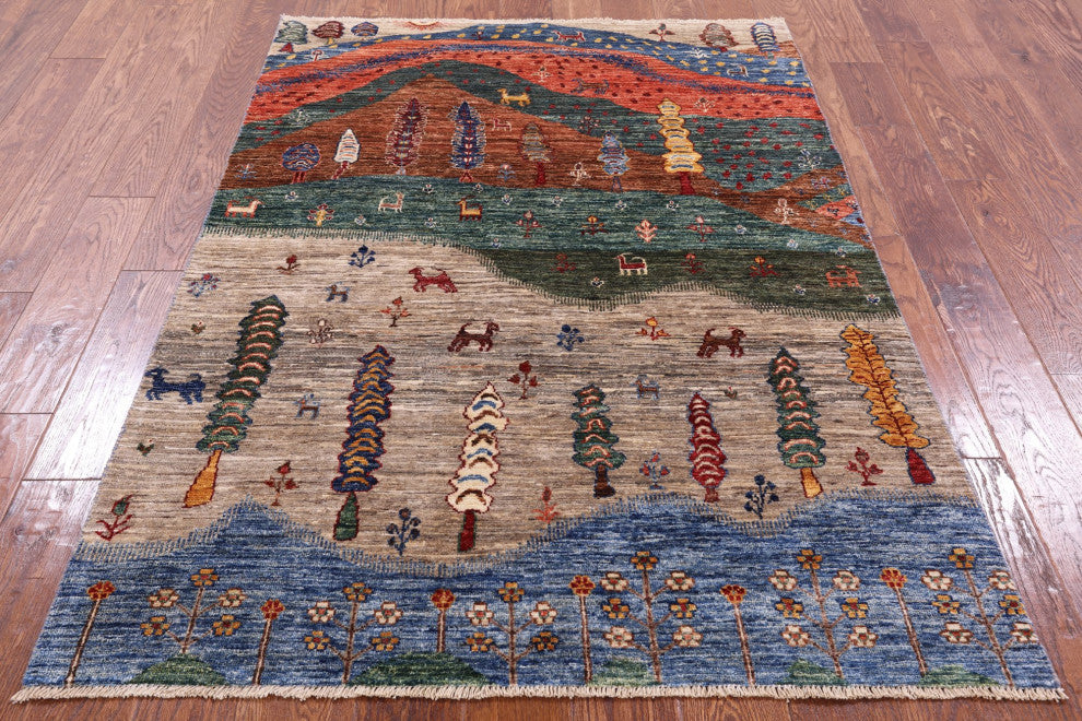 4' 0" X 5' 9" Tribal Persian Gabbeh Wool Rug Q5552
