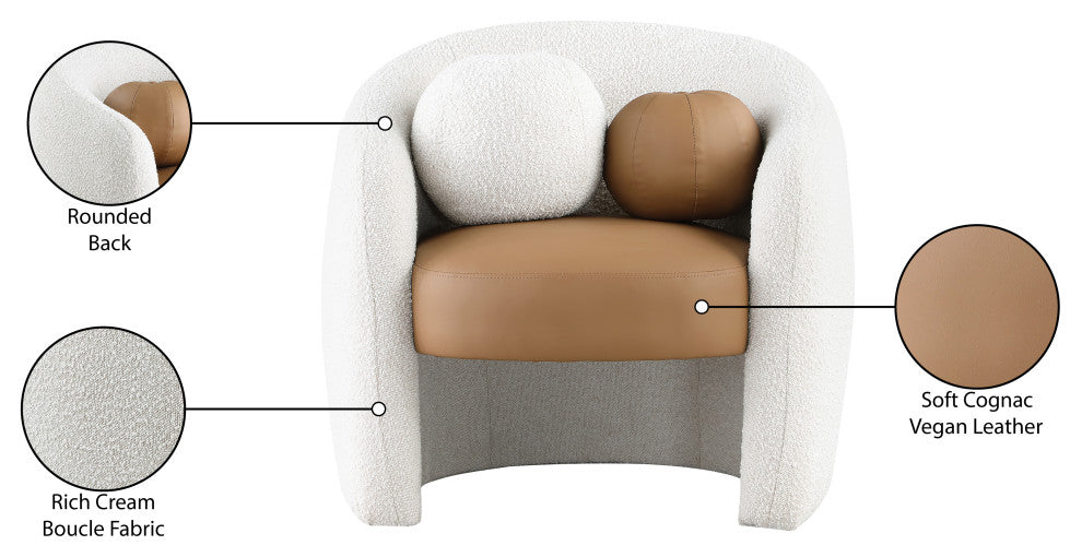 Acadia Black Boucle Fabric Accent Chair, Cognac